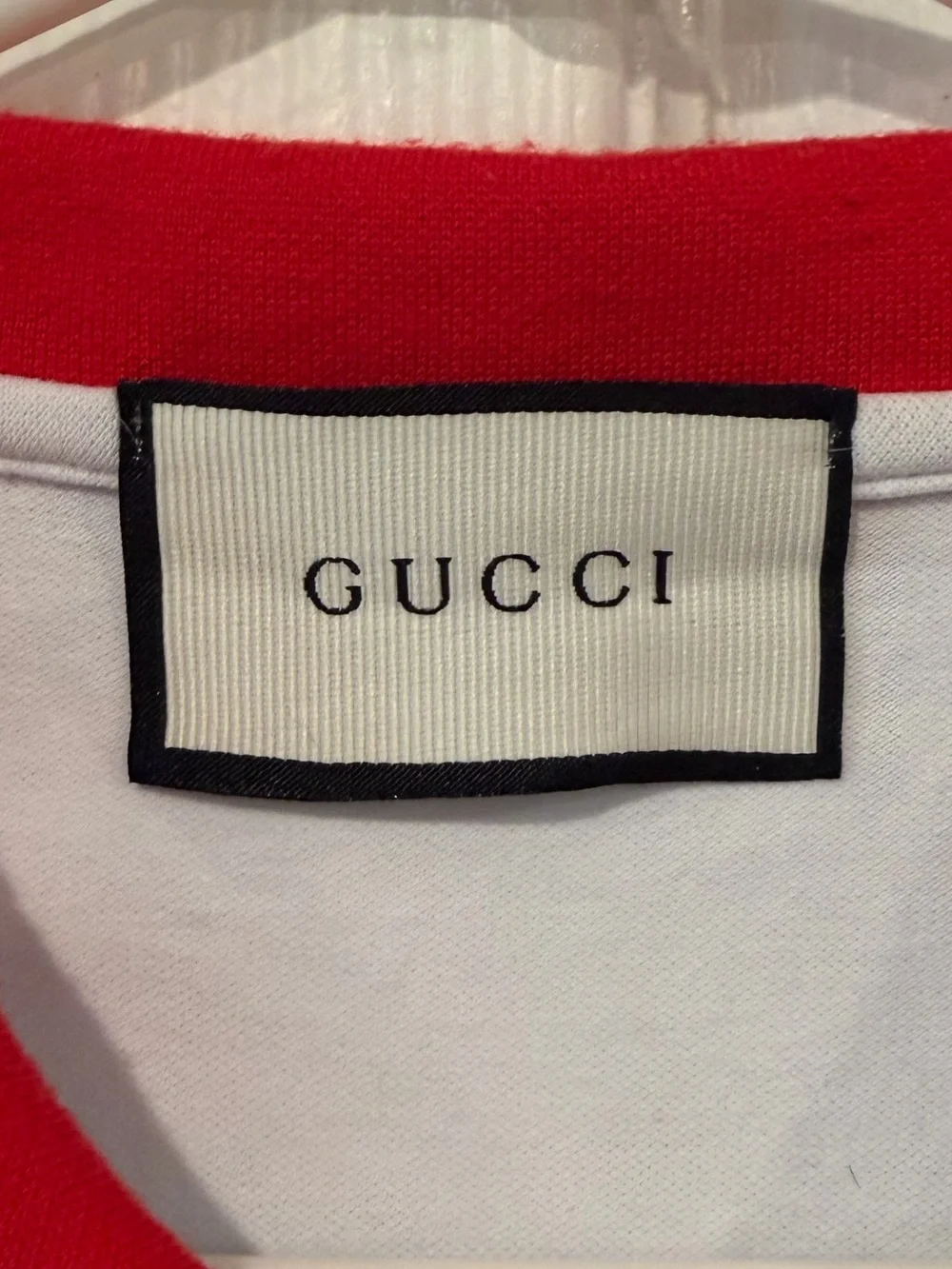 Gucci White, Red & Black Colorblock Polo